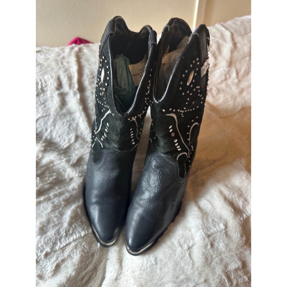 Dingo Black Leather Suede Western Boots Studded Pointed Toe Womens 8M